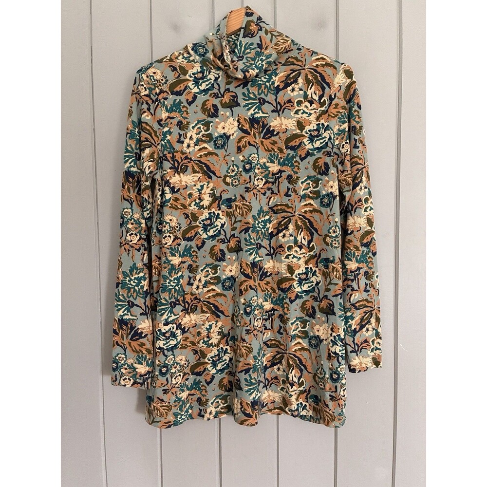 Peruvian Connection Cortona Tunic Top M Medium Turtleneck Green Floral